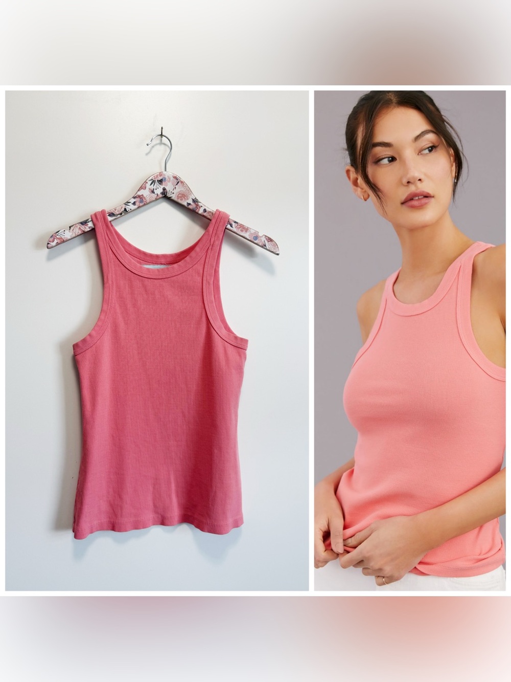 MOTHER Move It The Chin Ups Ribbed Tank Top Coral Conch Shell Pink M Medium